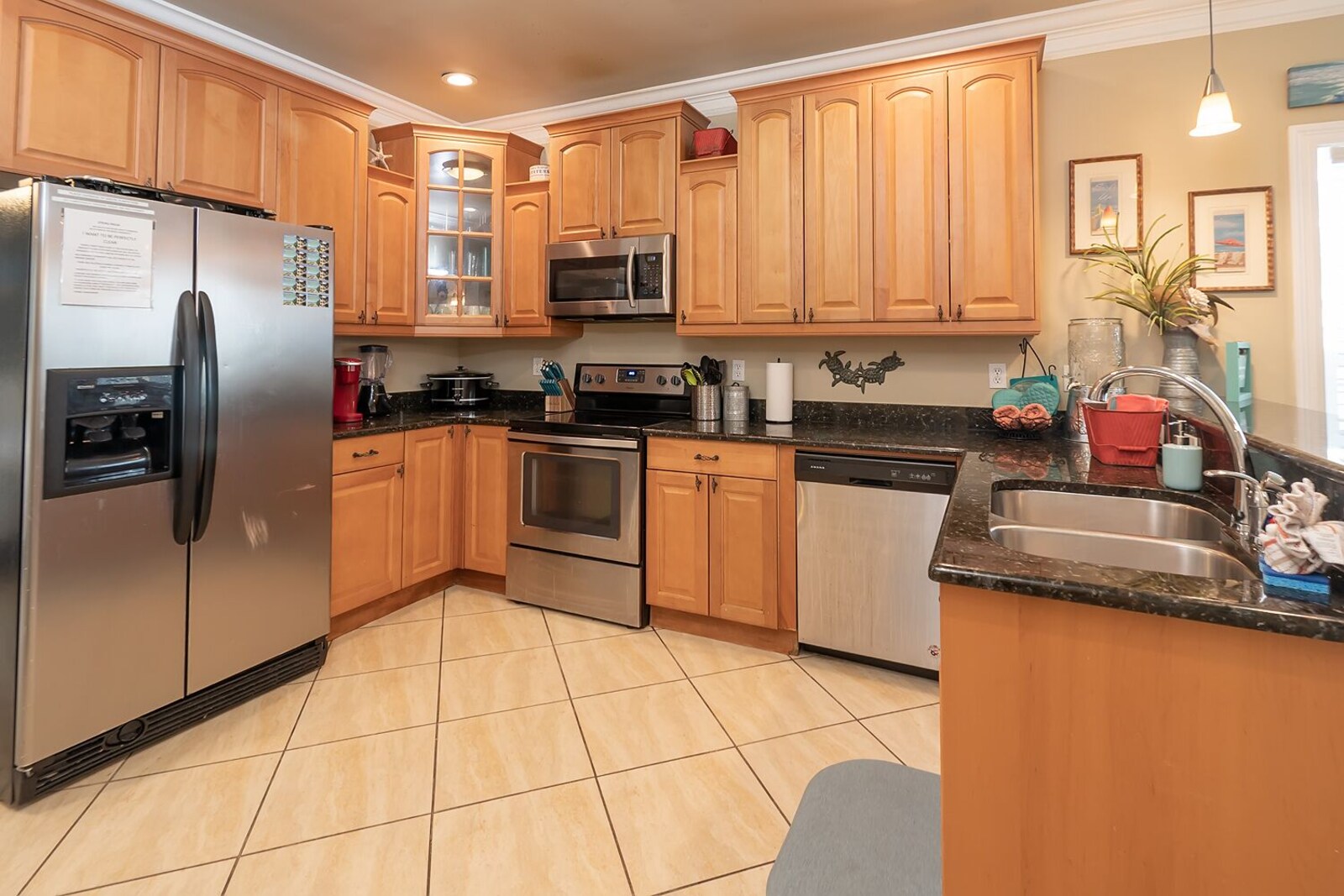stovetop, refrigerator, indoor, oven, coffee and or coffee maker, kitchen, microwave, kitchen visible, dishwasher at Albacore Adventure PCB