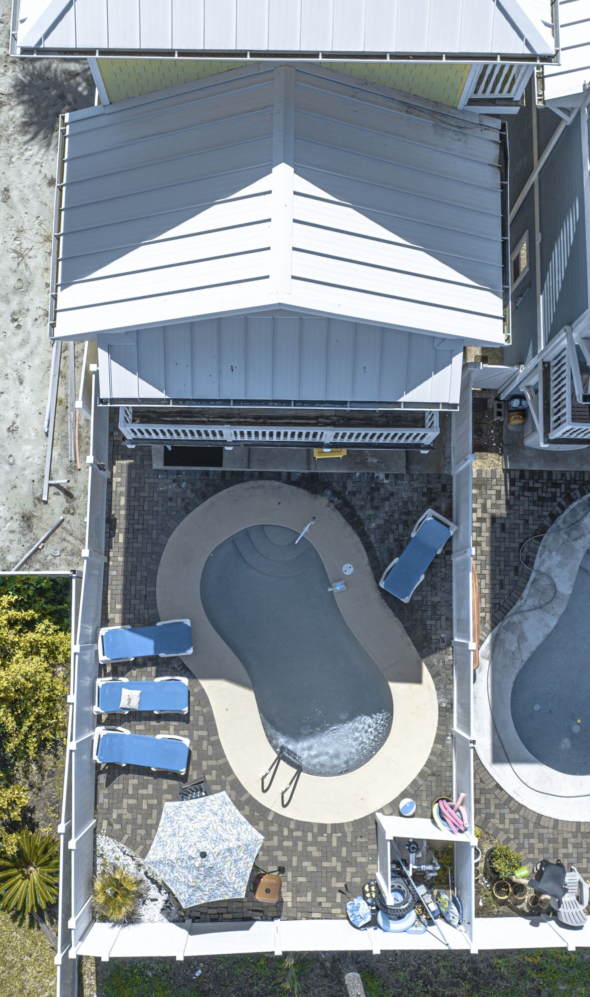 aerial view of the private outdoor pool and sun loungers at Albacore Adventure PCB