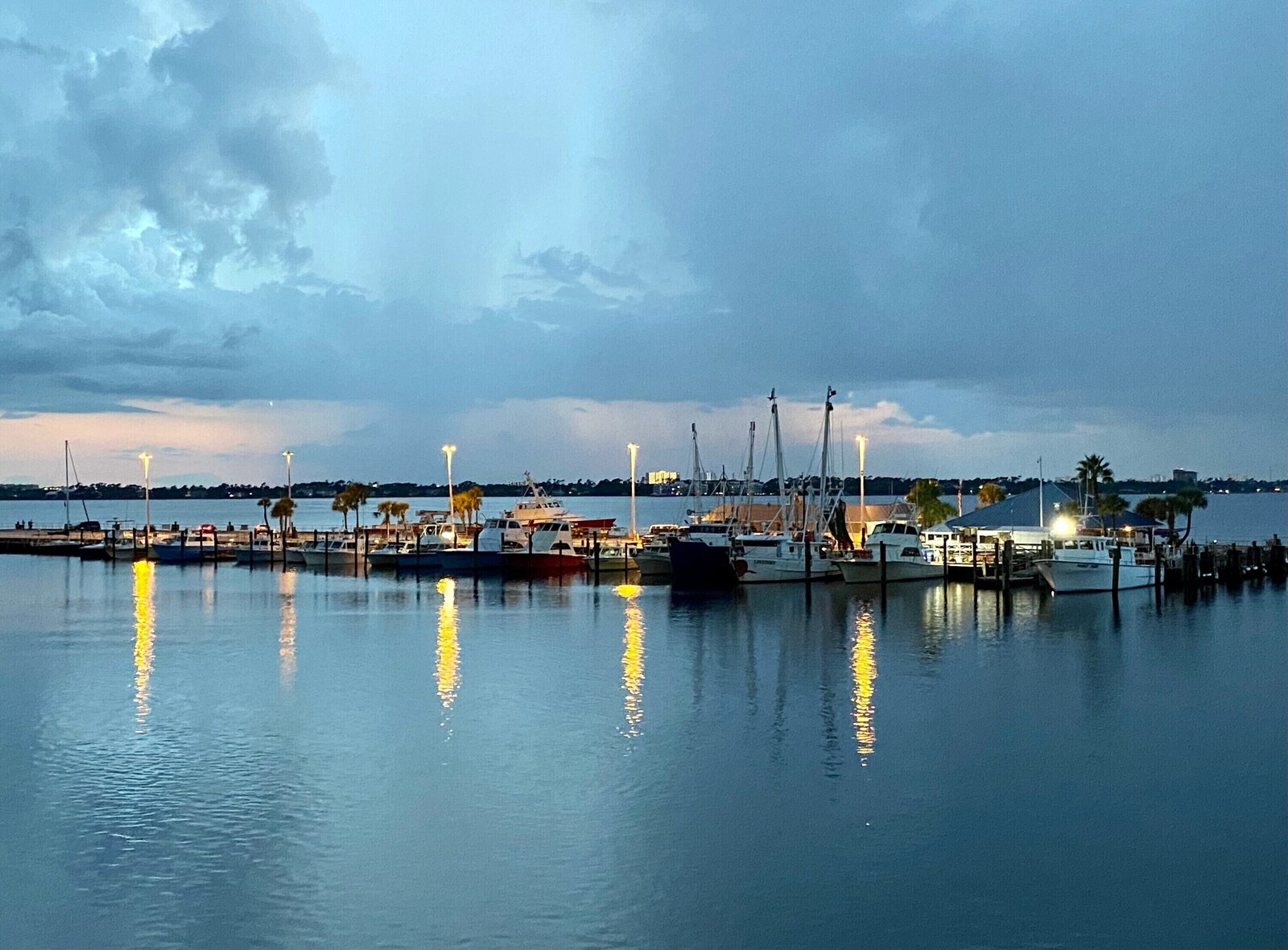 marina, outdoor, body of water, summer, boating, dock, nighttime at Albacore Adventure PCB
